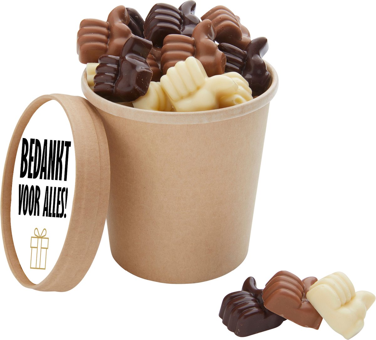 LogoChoc chocolade cadeau bedankt - duimpjes in melk, wit en puur