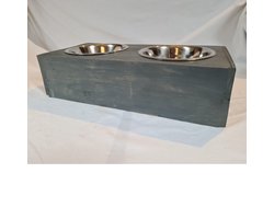 Voerbak hond - Houten voerbak - Dieren voerbak - Drinkbak - Drinkbak hond - Voer hond - Maat 53-15-25 cm - antraciet wash