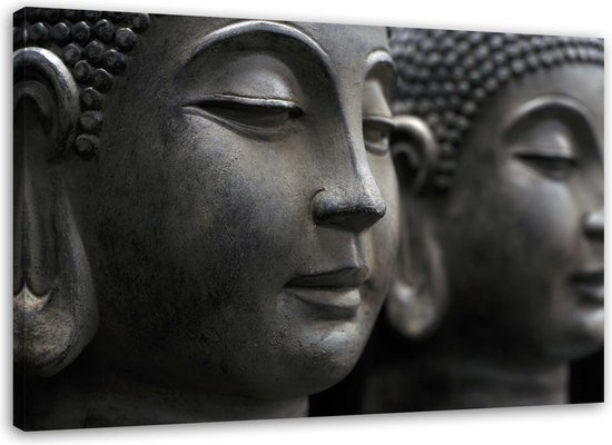 Trend24 - Peinture sur toile - Bouddha - Figurines - Peintures - Oriental - 60x40x2 cm - Grijs