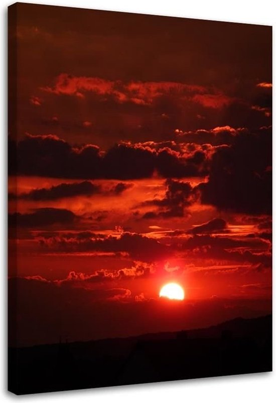 Trend24 - Canvas Schilderij - Rode Zonsondergang - Schilderijen - Landschappen - Rood