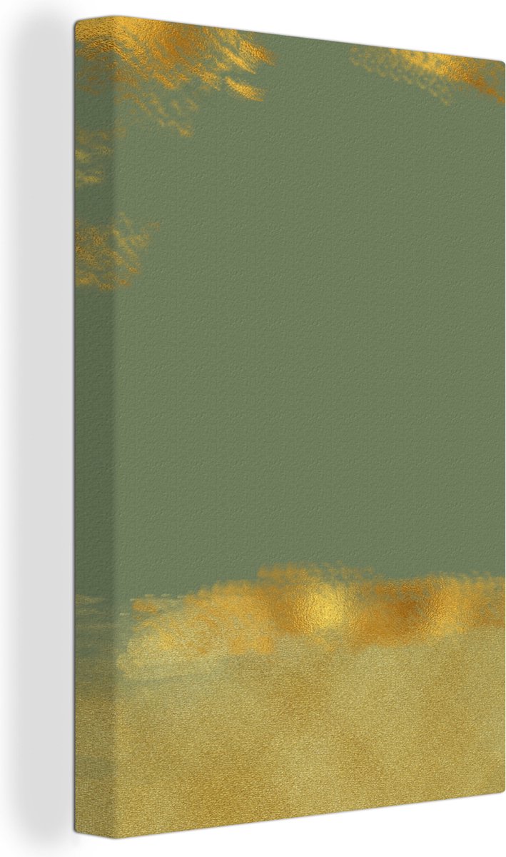 Canvas schilderij 90x140 cm - Wanddecoratie Patronen - Groen - Verf - Goud - Muurdecoratie