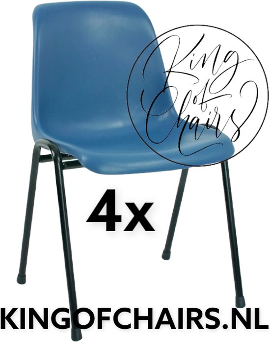 King of Chairs -set van 4- model Daniëlle blauw met zwart onderstel. Stapelstoel kantinestoel kuipstoel vergaderstoel tuinstoel kantine stoel stapel stoel kantinestoelen stapelstoelen kuipstoelen De Valk 3360 keukenstoel schoolstoel eetkamerstoel