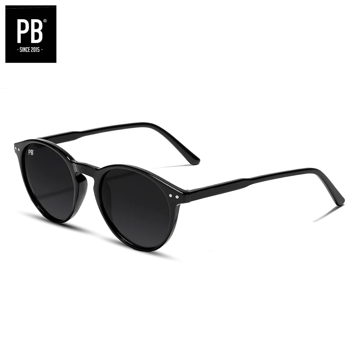 PB Sunglasses - Boston Black. - Zonnebril heren en dames gepolariseerd - Zwart design - Ronde stijl