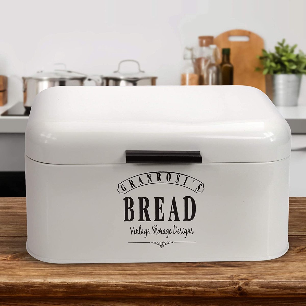 Brooddoos in retro design - Royale metalen brooddoos, houdt brood en broodjes langer vers, wit, 30 x 16 x 20,5 cm