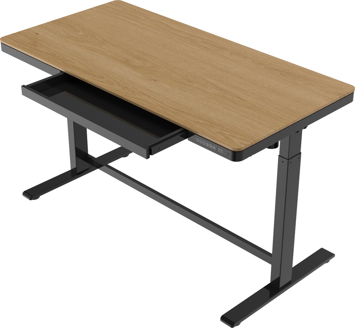 OrangeLabel elektrisch verstelbaar zit-sta bureau 140x70 met zwart frame en eiken blad
