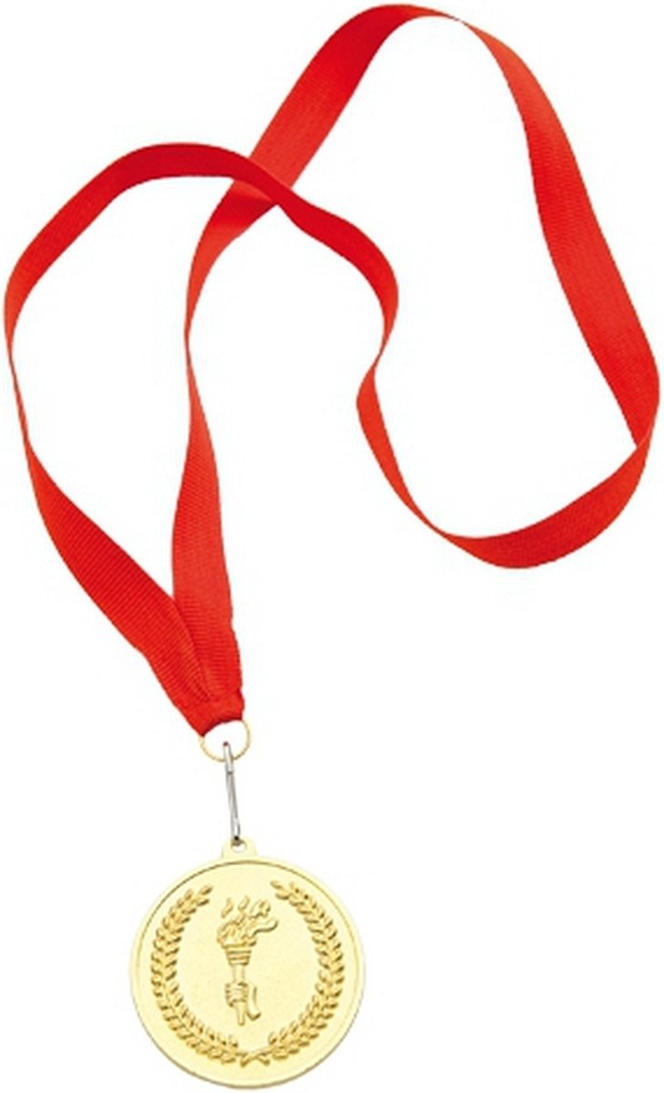 Medailles - eerste prijs - goud - aan rood lint - Merkloos