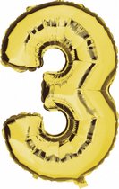 Cijfer 3 grote leeftijdversiering ballonnen goud 100 cm - 3 jaar feestartikelen versiering