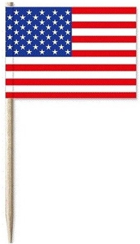 Cocktailprikkers vlaggetjes Amerika - 50x stuks - USA vlag feestartikelen/versieringen - 8 cm