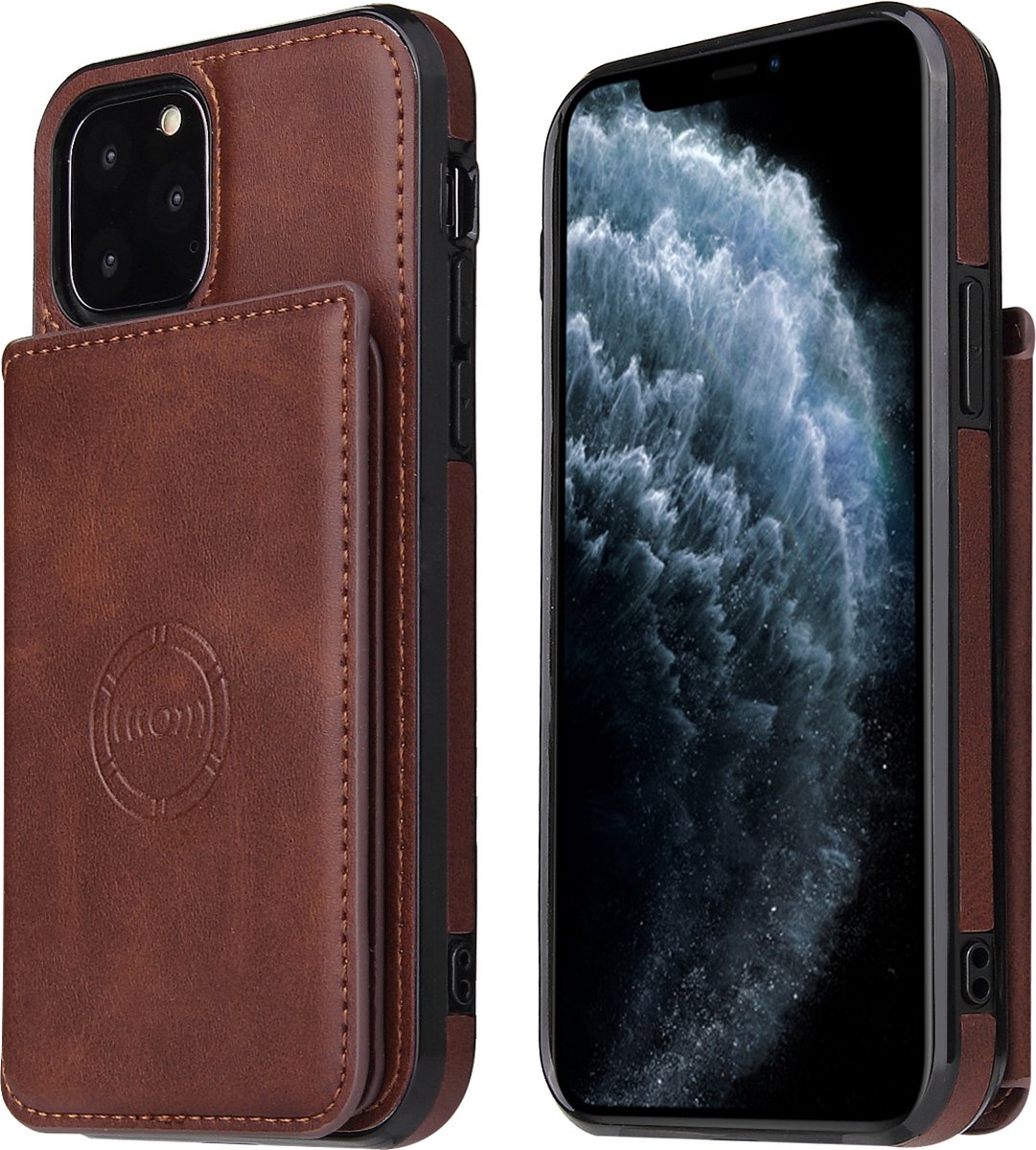 Wiwi Home Iphone - Iphone 12 & 12 pro hoesjes Iphone case Leather leer Chocolate chocolade - Kaarthouder card holder - Pasjeshouder - Magneet magnet