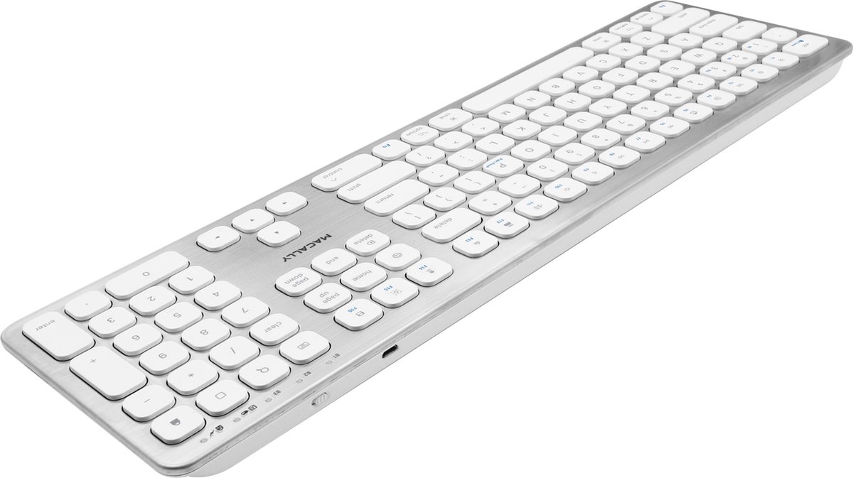 Macally BTWKEYMB dun draadloos bluetooth-toetsenbord voor Apple Mac, iPad en iPhone - U.S. English (QWERTY) - Wit/Zilverkleurig — cadeau in Gadgets - foto 7