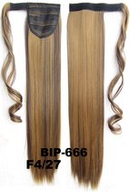 Wrap Around paardenstaart, ponytail hairextensions straight bruin / blond - F4/27