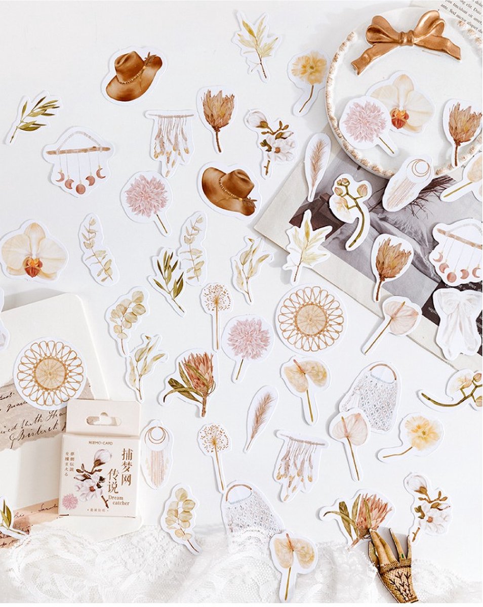 46 Stickers Soft Flowers / Dreamcatcher - Bullet Journal Stickers - Planner Agenda Stickers - Planten - Bloemen - Scrapbook stickers - Laptop stickers - Telefoon stickers - Bujo stickers - Stickers volwassenen en kinderen — afbeelding 4