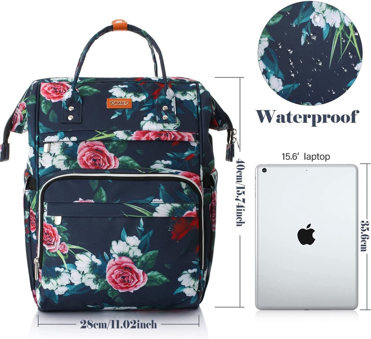 Damesrugzak Schoolrugzak voor meisjes en tieners met RFID-tas en USB-oplaadaansluiting, laptoprugzak met 12-16 inch laptopvak voor dames, vrije tijd, universiteit, werk, reizen (bloem)