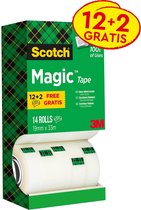 Pack économique: 12 x ruban Scotch® Magic ™, tour de carton, 19 mm x 33 m + 2 rouleaux GRATUITS