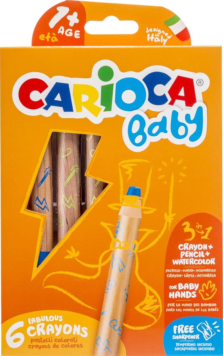 Crayon carioca Baby 3-en-1, boîte de 6 pièces de couleurs assorties
