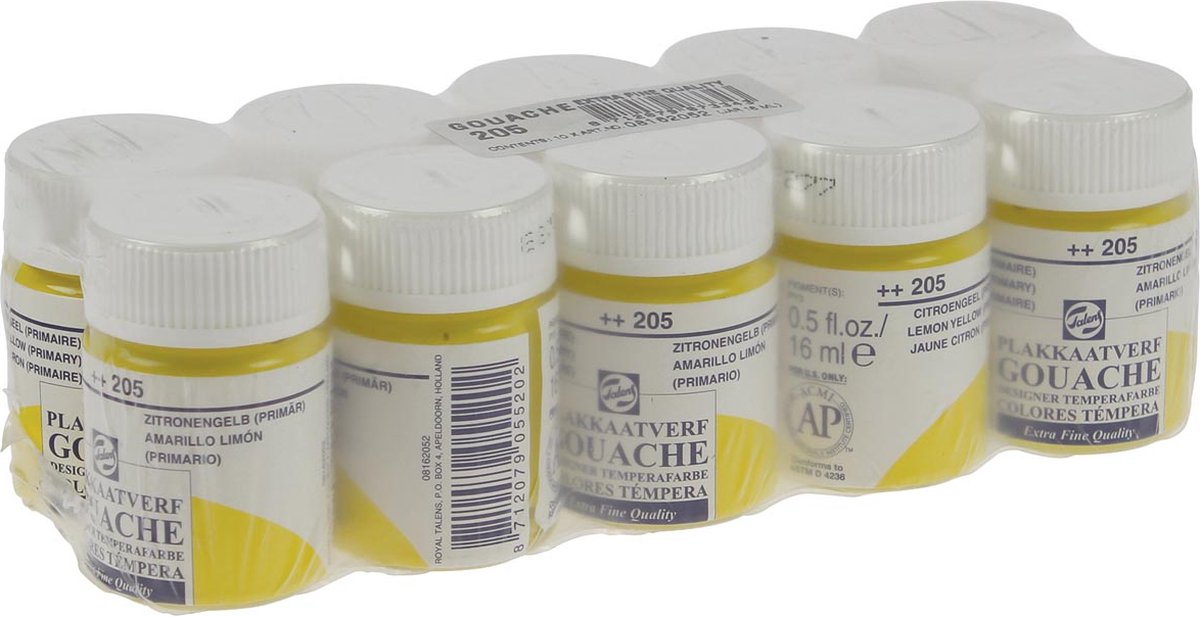 Talens plakkaatverf Extra Fijn flacon van 16 ml, citroengeel 10 stuks