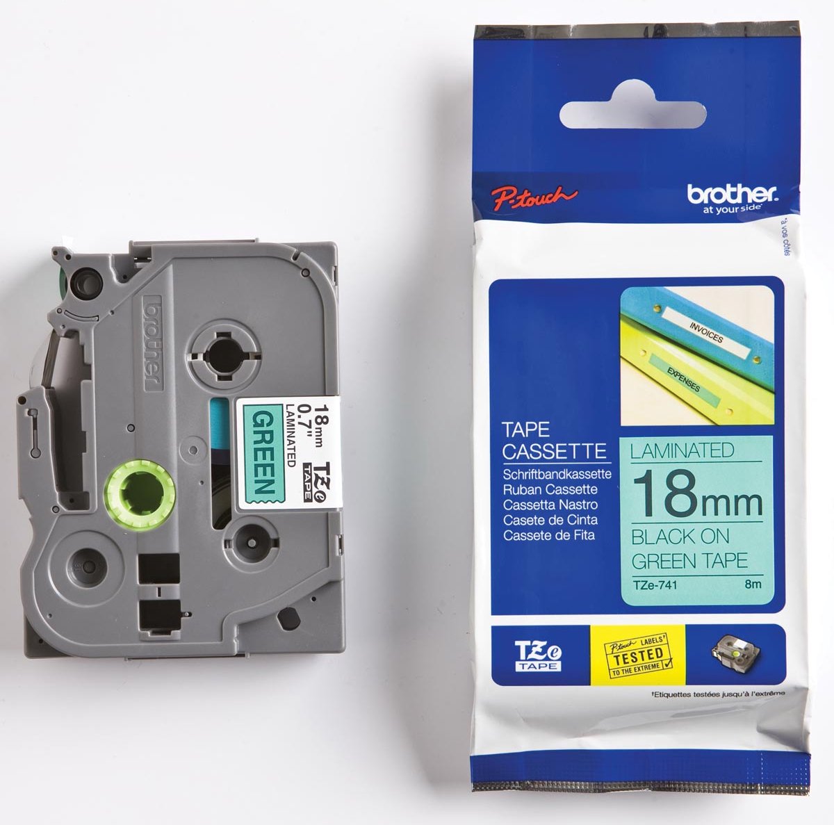 TZ-741 - 18mm - black on green - not for PT-1000 / PT-12XX