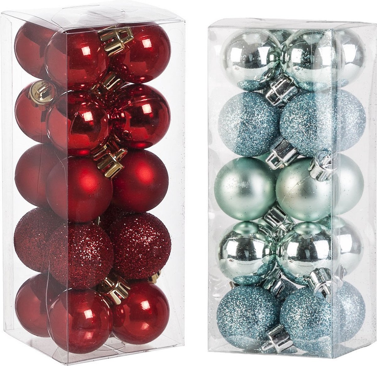 Kleine kunststof kerstversiering 40x stuks set en 3 cm kerstballen in het mintgroen en rood - Voor kleine kerstbomen