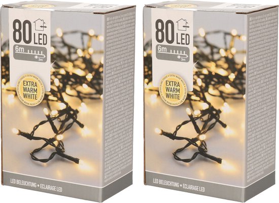 2x stuks kerstverlichting extra warm wit buiten 80 lampjes - Kerstlampjes/kerstlichtjes - Merkloos