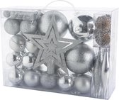 Pakket 53x st - kerstballen, ornamenten en ster piek - zilver - kunststof