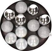 12x Boules de Noël en plastique argenté 6 cm - Mat / brillant - Boules de Noël en plastique incassables - Décorations d'arbre de Noël argentées