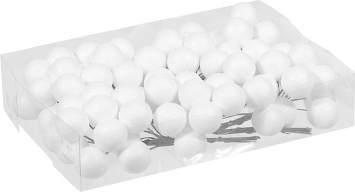10x Bundeltjes met 8x witte glitter mini kerstballen stekers kunststof 3 cm - Kerststukje maken onderdelen
