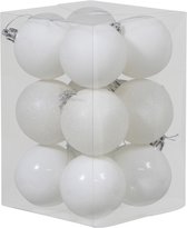12x baubles Witte en plastique de Noël 6 cm - brillant / mat / paillettes - plastique Incassable babioles de Noël blanc