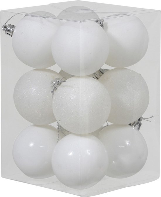 12x Witte kunststof kerstballen 6 cm Glans/mat/glitter - Onbreekbare plastic... | bol.com