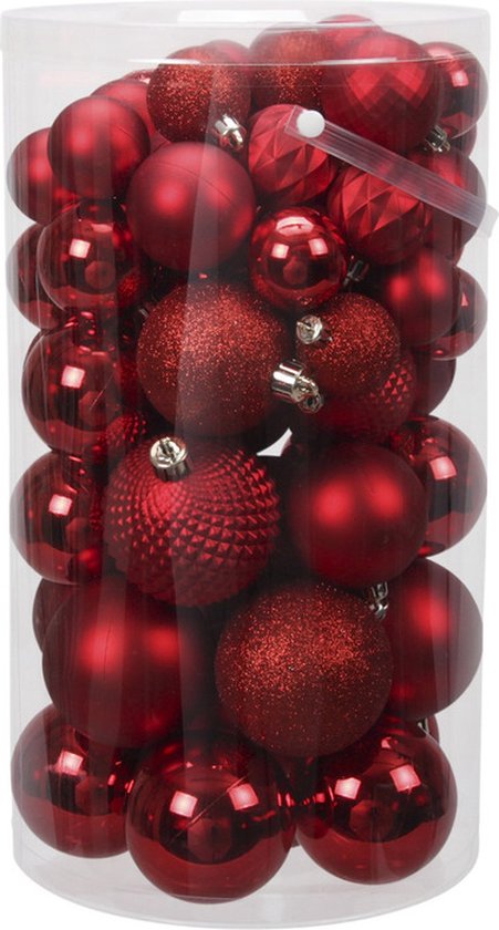 60x Rode kunststof kerstballen 4 tot 7 cm mix - Glans/mat/bewerkt -  Onbreekbare... | bol.com