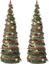 Set van 2x stuks kerstverlichting figuren Led kegels kerstboom rotan kegels 60 cm - Verlichte kegels/kegelvorm