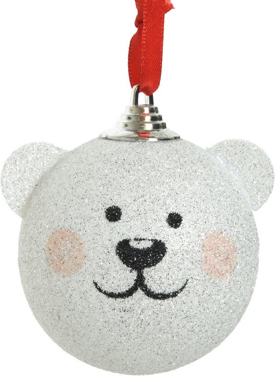 Decoris IJsberen kerstbal 8 cm kunststof wit - kerstversiering - kerstdecoratie - 6x