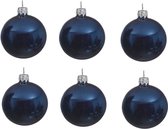 6x Boules de Noël en verre bleu foncé 8 cm - Brillant / brillant - Décorations pour sapin de Noël bleu foncé