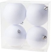 4x Witte kunststof kerstballen 10 cm - Glitter - Onbreekbare plastic kerstballen - Kerstboomversiering wit