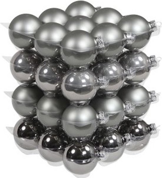 36x Boules de Noël en verre gris titane 6 cm - mat / brillant - Décorations pour sapin de Noël nuances grises