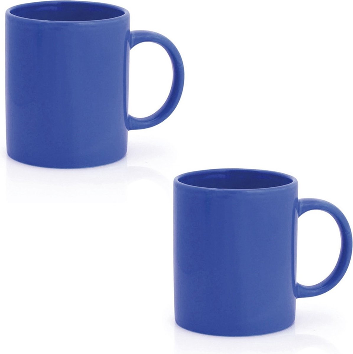 Bellatio Design Koffie mokken/bekers - 4x - keramiek - glans - met oor - blauw - 370 ml