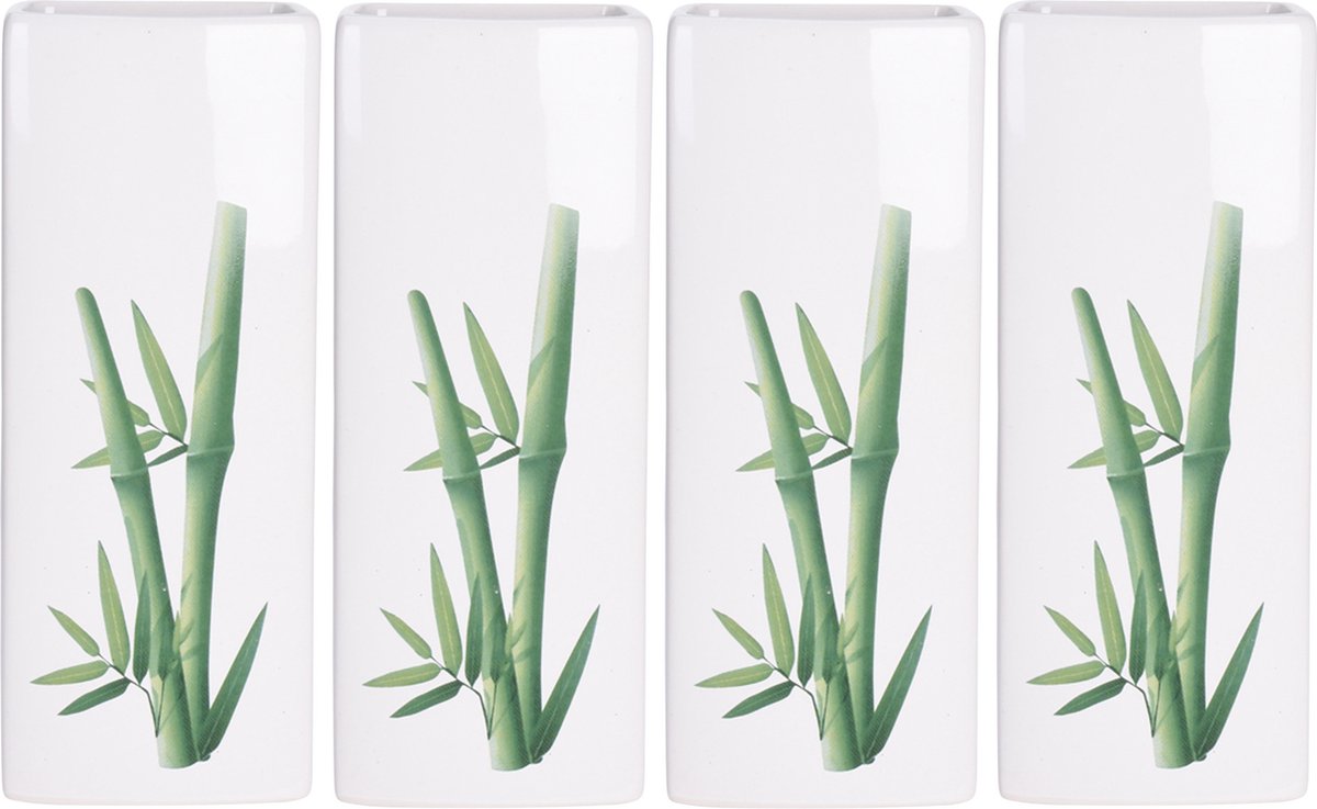 4x Witte radiator waterverdampers/luchtbevochtigers botanische planten print bamboe blad 21 cm - Waterverdampers voor de verwarming