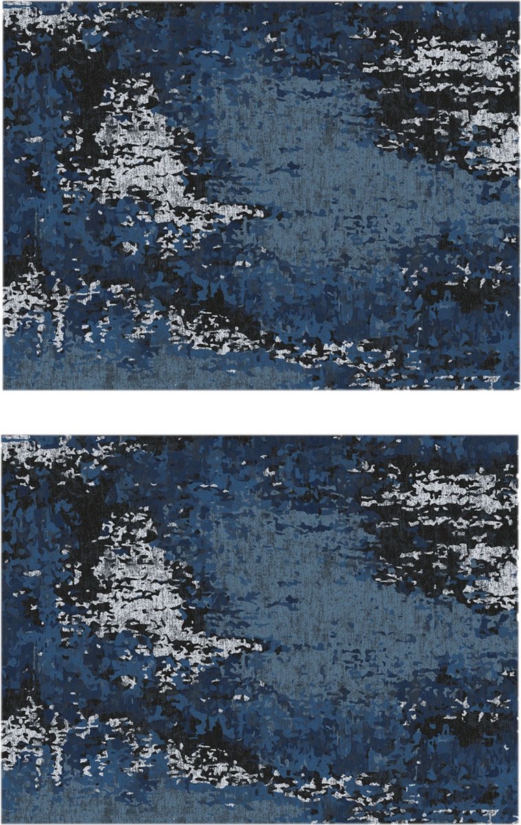 2x stuks luxe stijlvolle vintage blauwe/witte placemats van vinyl 40 x 30 cm - Antislip/waterafstotend - Stevige top kwaliteit