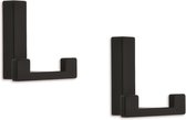 8x Luxe kapstokhaken / jashaken modern zwart met dubbele haak - hoogwaardig metaal - 4 x 6,1 cm - kapstokhaakjes