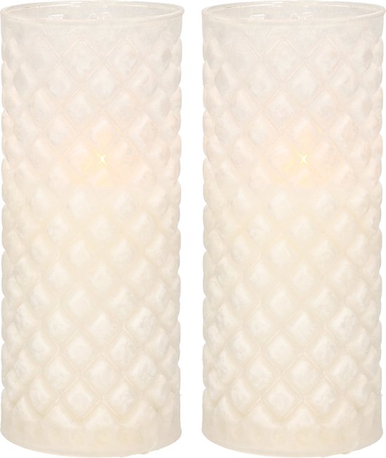 2x stuks luxe led kaarsen in glas D7,5 x H17,5 cm - met timer - Woondecoratie - Elektrische kaarsen