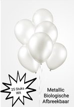 25 stuks Metallic Ballonnen Wit , 100 % Biologisch afbreekbaar, Verjaardag, Thema feest. Huwelijk, Geboorte, Communie