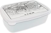 Broodtrommel Wit - Lunchbox - Brooddoos - Lyon - Stadskaart - Plattegrond - Kaart - Frankrijk - Zwart wit - 18x12x6 cm - Volwassenen