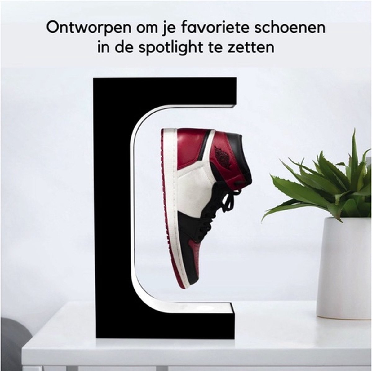 Sneaker Display - Magnetische Sneaker Display - Zwevende Sneaker Houder - Sneaker Display - Schoenen Display - Ingebouwde LED Verlichting - 360 Roterend - Zwart
