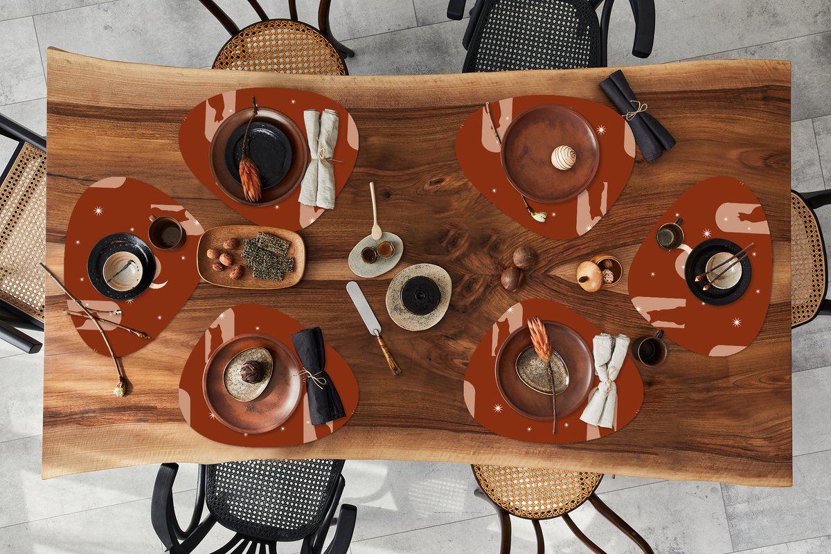 Placemat organisch - Placemats organic - Onderleggers - Sterren - Kat - Design - 6 stuks