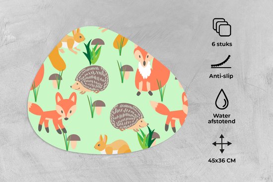 Set de table bio - Napperons bio - Dessous de verre - Animaux - Motifs - Hérisson - 6 pièces