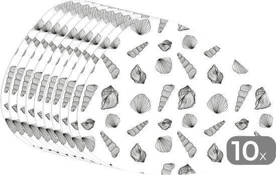 Set de table bio - Napperons de table bio - Sets de table - Coquillage - Wit Zwart - Design - 10 pièces