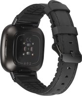 By Qubix geschikt voor Fitbit Versa 3 & Sense 1 - leer + siliconen bandje - Zwart Smartwatchbandje bandje Armband Polsband Strap Band Watchband