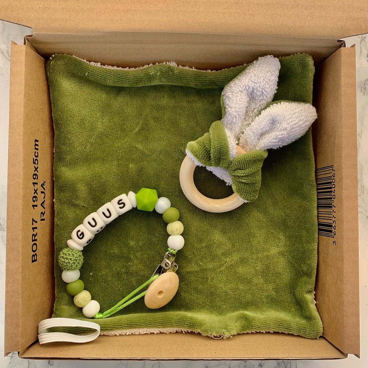 Goedkoopste Giftset babypakket - groen - gepersonaliseerd - verschillende maten