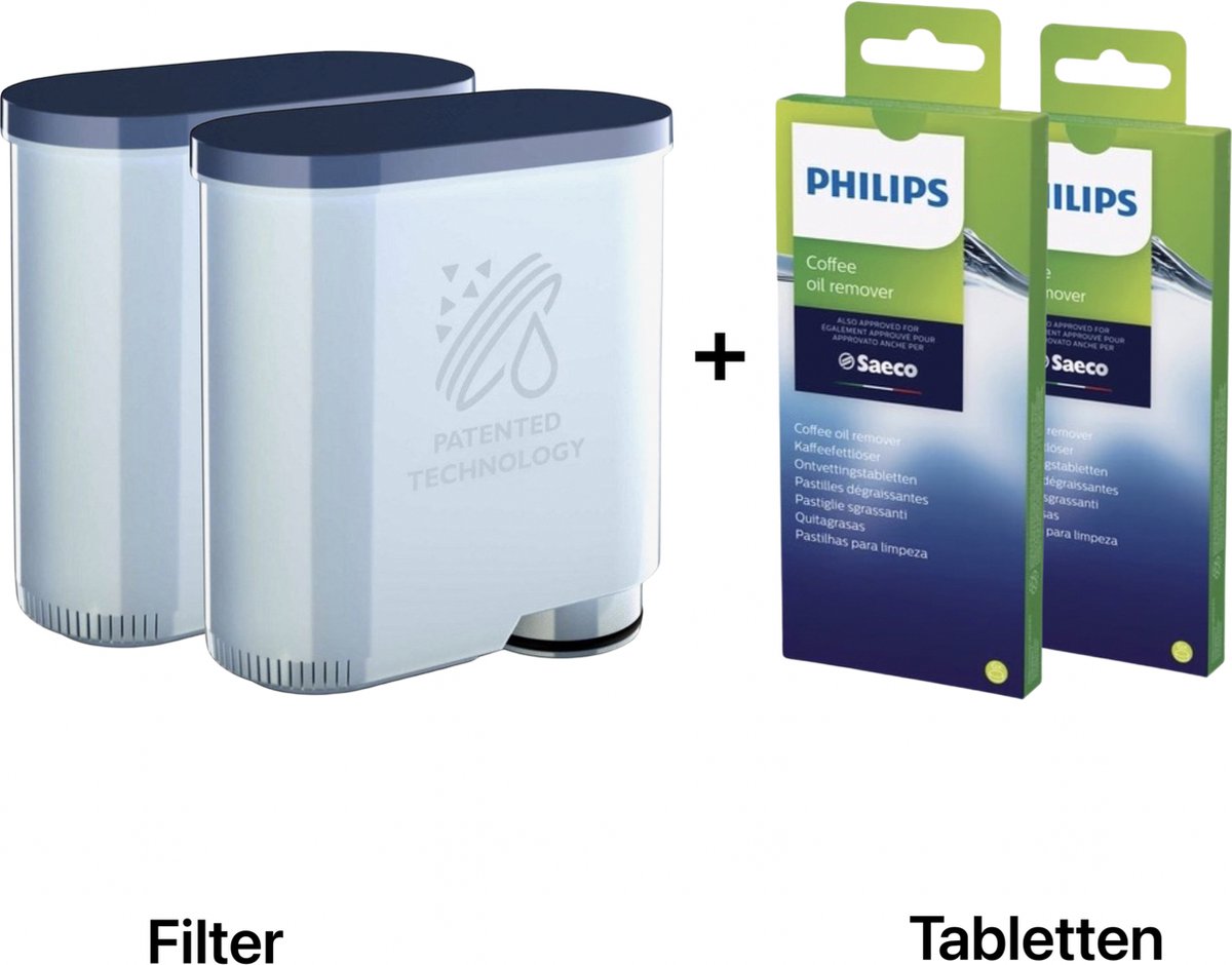 Philips - Saeco - 2x Aquaclean waterfilter + 2x Coffee oil remover ...