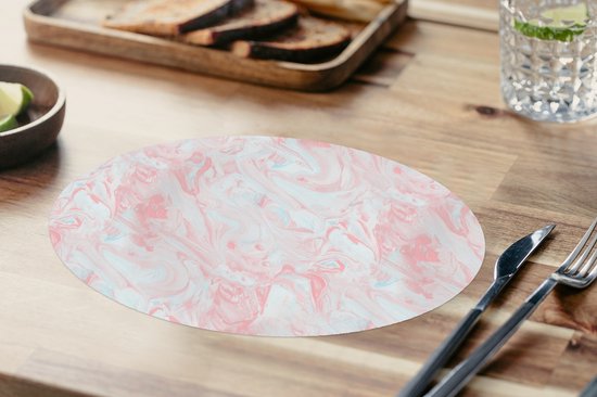 Napperons ovales - Sous-verres - Sets de table ovales - Imprimé marbré - Rose - Wit - Motifs - 10 pièces