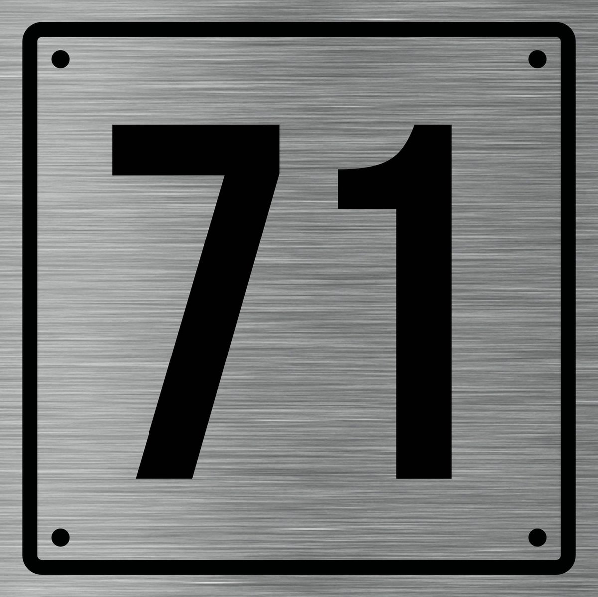 Huisnummerbord 71 - Incl. Schroeven en Pluggen – Acrylaat - 10 x 10 cm - RVS met Zwart